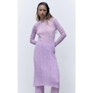 ZARA • Lilac/Lavender Ribbed Knit Semi-Sheer Long Sleeve Tunic Dress, S